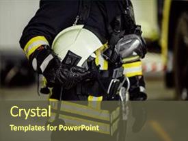 amazing ppt layouts having rescue firefighter in safe helmet backdrop and a colored foreground